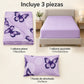 Juego de sábanas semimatrimonial 1.20 m, diseño Mariposas Lila – piezas incluidas: sábana plana, sábana ajustable y 1 funda