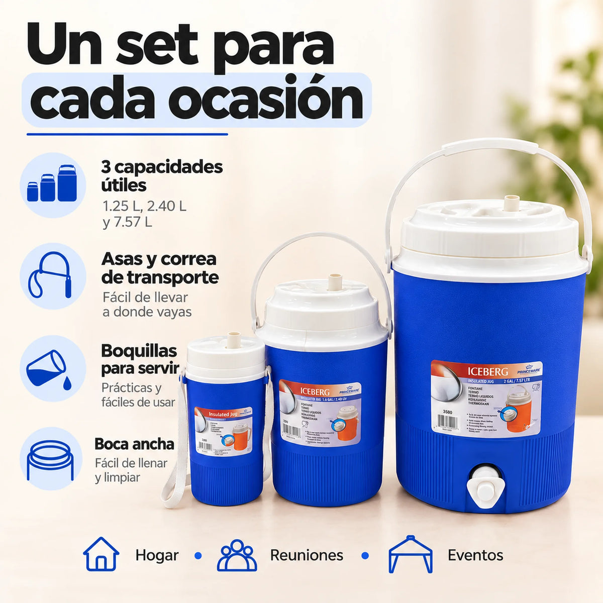 Set de 3 termos para líquidos color azul – resumen de beneficios