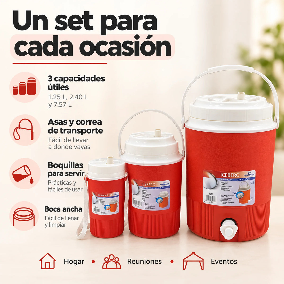 Set de 3 termos para líquidos color rojo – resumen de beneficios
