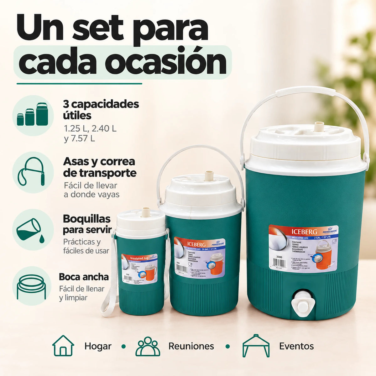 Set de 3 termos para líquidos color turquesa – resumen de beneficios