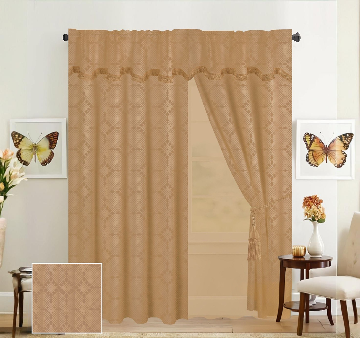 Juego de 2 Cortinas con Velo y Cenefa / 137 cm x 215 cm x 42 cm | Ambienta Home Decor