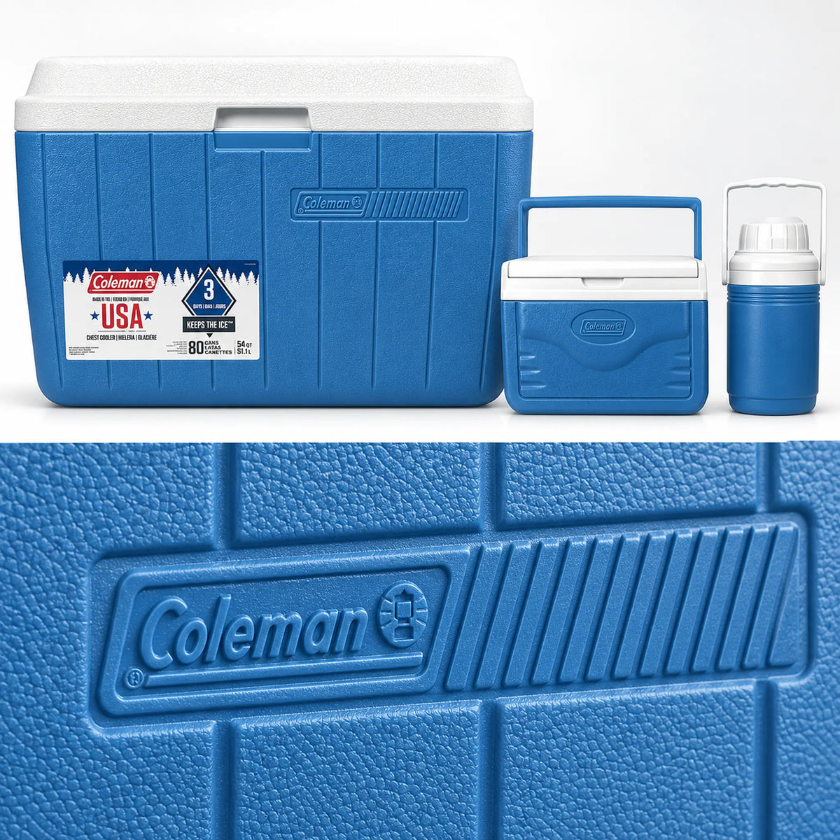 Logo Coleman en relieve sobre la hielera