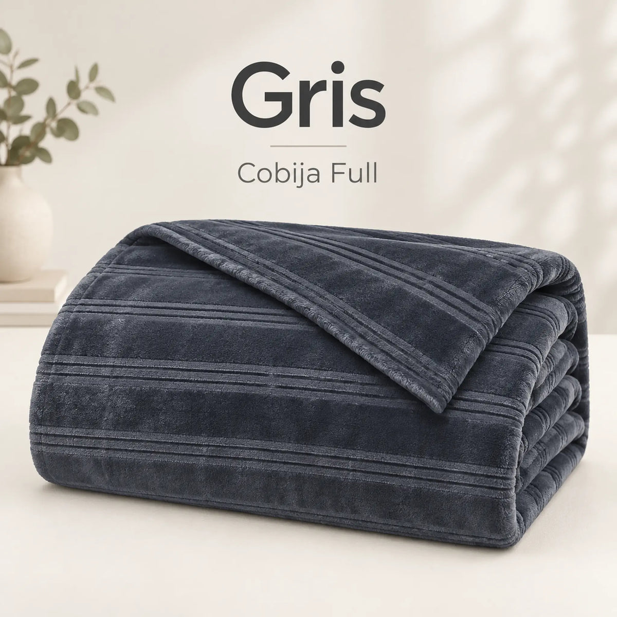 Frazada full gris de 180 x 220 cm con rayas en relieve – muestra del color