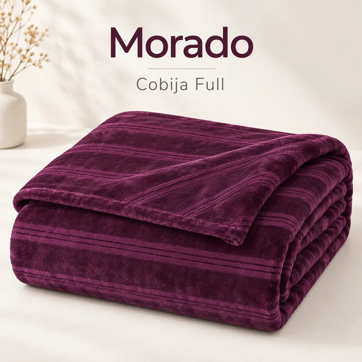 Frazada full morado de 180 x 220 cm con rayas en relieve – muestra del color