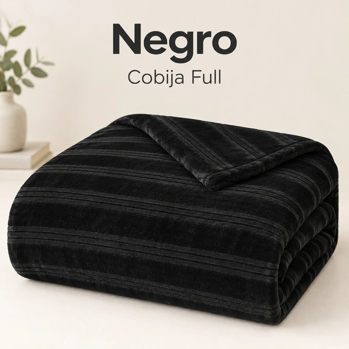 Frazada full negra de 180 x 220 cm con rayas en relieve – muestra del color