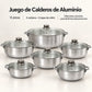 Características del juego de calderos de aluminio Lotus de 12 piezas