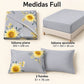 Juego de sábanas 4 piezas estampado gris con girasoles – medidas tamaño full