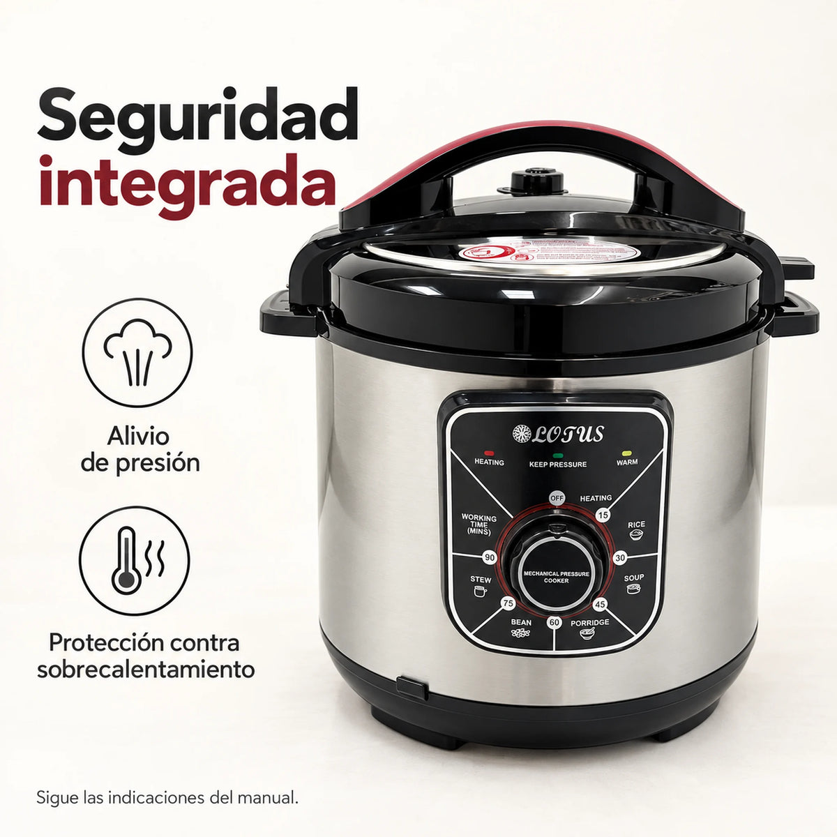 Olla de presión eléctrica multifuncional 6 en 1 de 6 litros – seguridad: alivio de presión y protección contra sobrecalentamiento