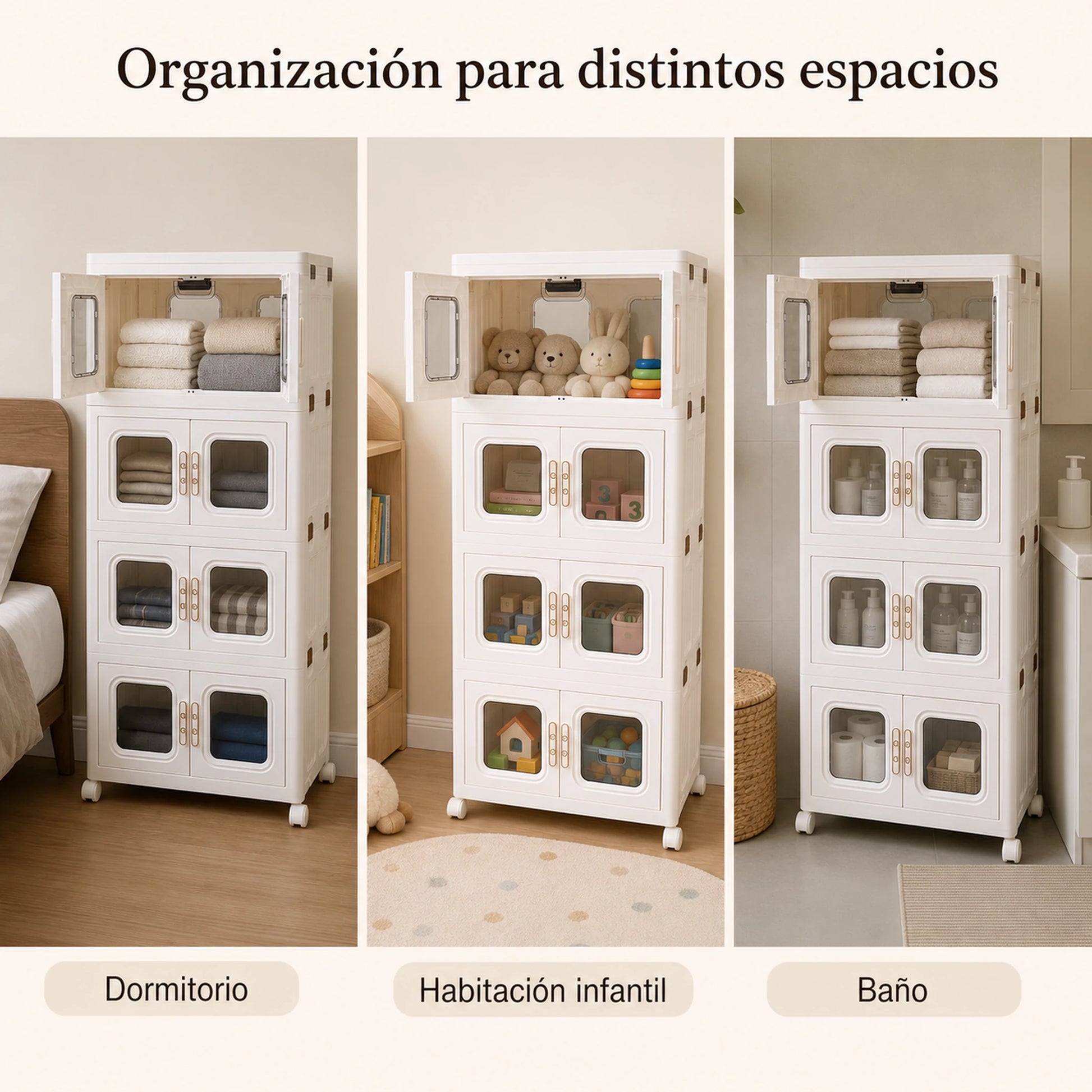 Organizador modular de plástico usado para guardar distintos tipos de objetos