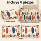 Juego de sábanas con vuelo 4 piezas, diseño Óvalos Multicolor – piezas incluidas: sábana plana, forro ajustable con vuelo y 2 fundas