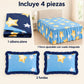 Juego de sábanas con vuelo 4 piezas, diseño Estrellas Doradas Azul – piezas incluidas: sábana plana, forro ajustable con vuelo y 2 fundas