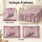 Juego de sábanas con vuelo 4 piezas, diseño París Rosa Malva – piezas incluidas: sábana plana, forro ajustable con vuelo y 2 fundas
