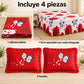 Juego de sábanas con vuelo 4 piezas, diseño Rosas Rojas y Mariposas – piezas incluidas: sábana plana, forro ajustable con vuelo y 2 fundas