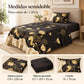 Juego de sábanas semimatrimonial 1.20 m, diseño Flores Doradas Fondo Negro – medidas para cama de 1.20 m
