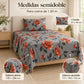 Juego de sábanas semimatrimonial 1.20 m, diseño Rosas Naranjas Fondo Gris – medidas para cama de 1.20 m