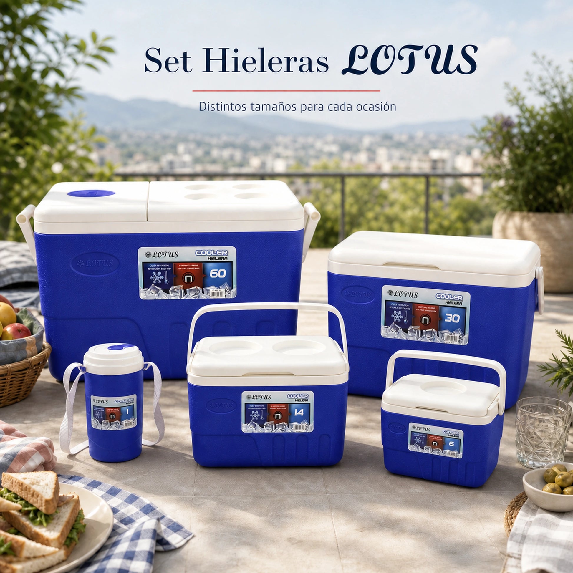 Set de hieleras Lotus en azul listo para un picnic