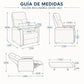 Guía de medidas del sillón reclinable tapizado en gris, SKU DKHR-1831