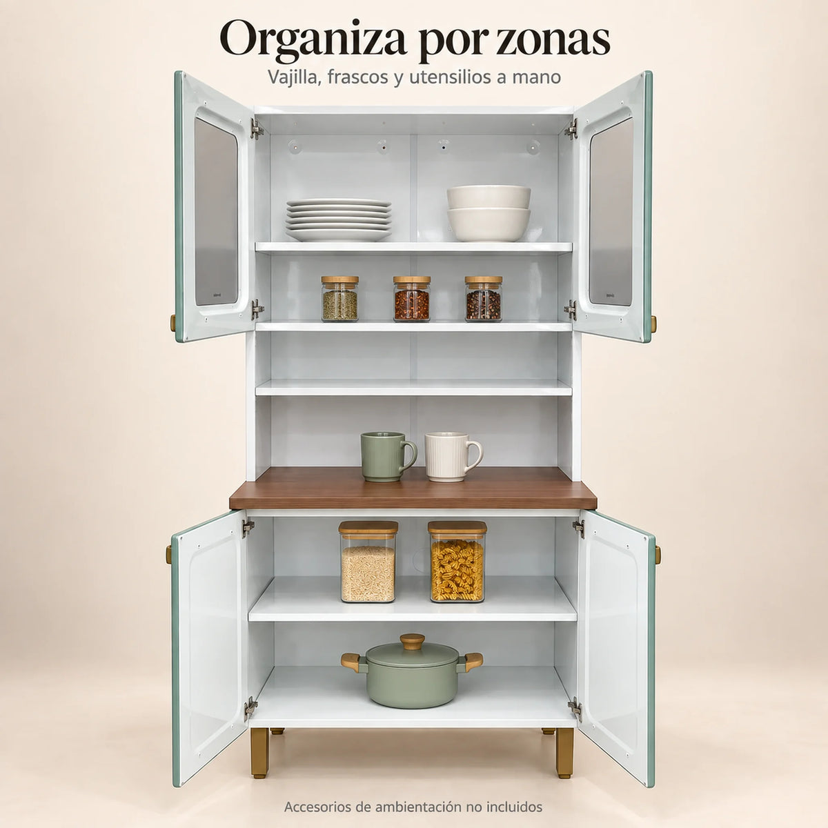 Alacena de Cocina Bertolini 2x1, interior organizado con repisas