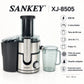 Características del extractor Sankey XJ-8505: 800 W, 2 velocidades, tubo de 85 mm, jarra de 1.1 L y pulpa de 2 L
