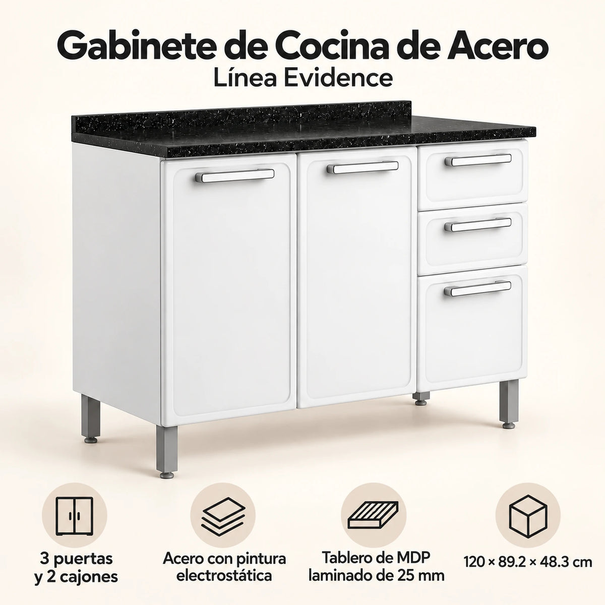 Gabinete de cocina de acero 120 cm – resumen de características, línea Evidence