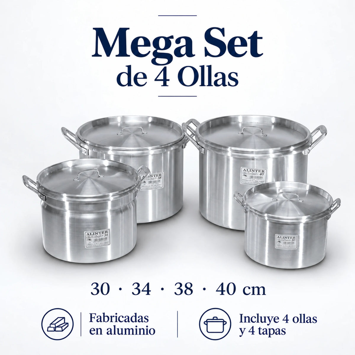 Mega set de 4 ollas de aluminio Alinter de 30 a 40 cm con 4 tapas