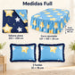 Juego de sábanas con vuelo 4 piezas, diseño Estrellas Doradas Azul – medidas tamaño full