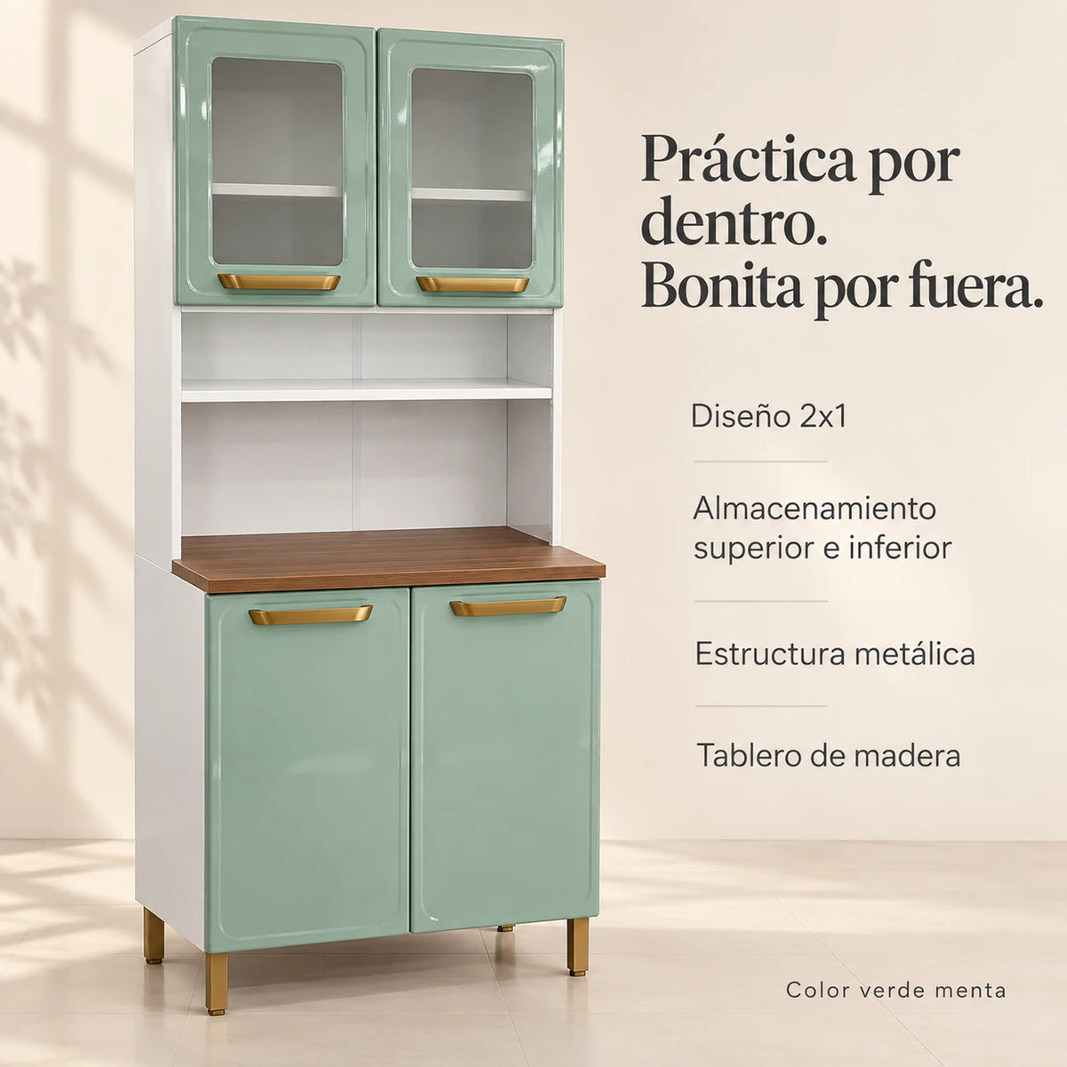 Alacena de Cocina Bertolini 2x1, resumen de beneficios clave: diseño 2x1, estructura metálica y tablero de madera