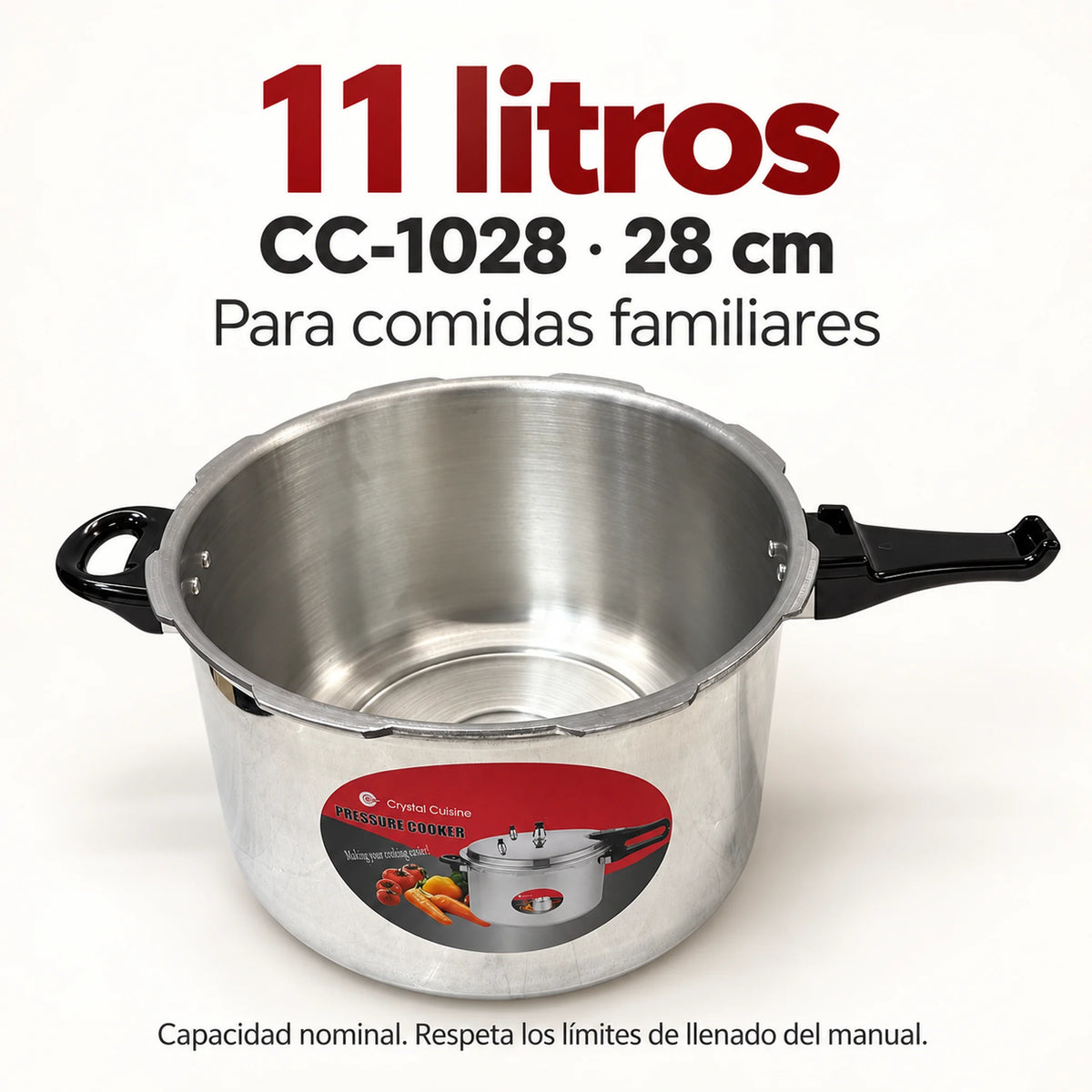 Olla de presión de aluminio de 11 litros – capacidad y diámetro
