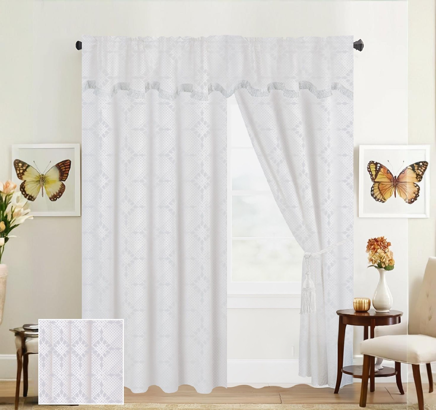 Juego de 2 Cortinas con Velo y Cenefa / 137 cm x 215 cm x 42 cm | Ambienta Home Decor