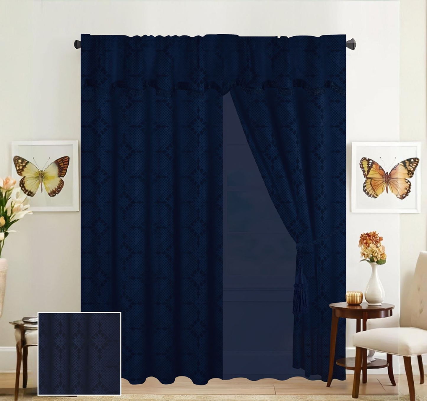 Juego de 2 Cortinas con Velo y Cenefa / 137 cm x 215 cm x 42 cm | Ambienta Home Decor