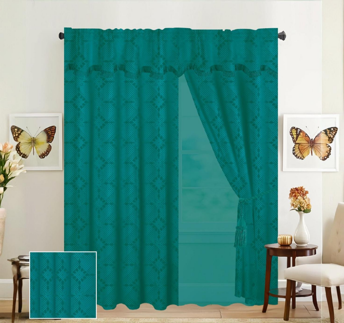 Juego de 2 Cortinas con Velo y Cenefa / 137 cm x 215 cm x 42 cm | Ambienta Home Decor