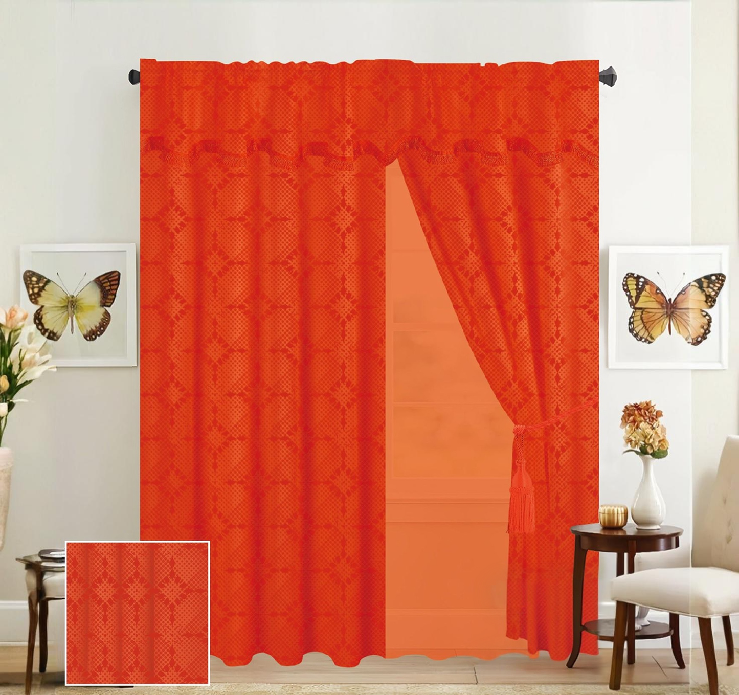 Juego de 2 Cortinas con Velo y Cenefa / 137 cm x 215 cm x 42 cm | Ambienta Home Decor