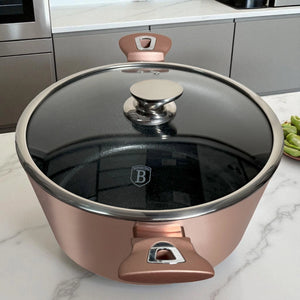 Cacerola Berlinger Haus Rosegold con tapa de vidrio, vista superior y mango ergonómico