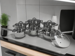 Batería de Cocina de Acero Inoxidable de Control Suizo 12 Piezas