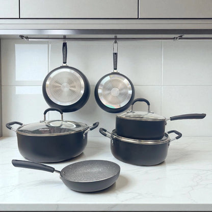 Batería de Cocina Marmolizada Negra de 9 Piezas Antiadherente | Alsasa