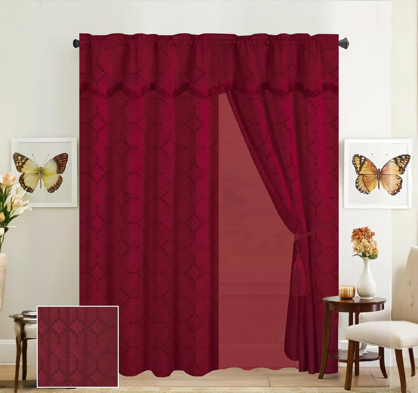 Juego de 2 Cortinas con Velo y Cenefa / 137 cm x 215 cm x 42 cm | Ambienta Home Decor