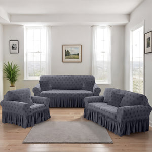 Juego Forro Muebles 3+2+1 con Revuelo y 4 Fundas para Cojines - ambientado en el hogar
