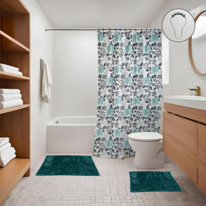 Juego de Cortina y Alfombras para Baño 15 Piezas Colección Primavera - ambientado en el hogar