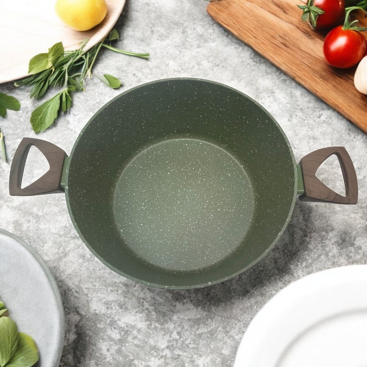 Batería de Cocina Antiadherente Marmolizada Granito de 8 Piezas Olive