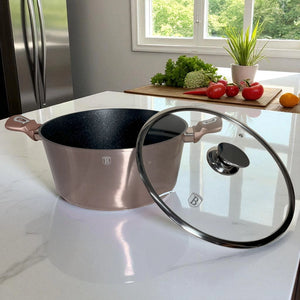 Olla Rosegold Berlinger Haus de 30 cm con recubrimiento antiadherente y tapa de vidrio templado