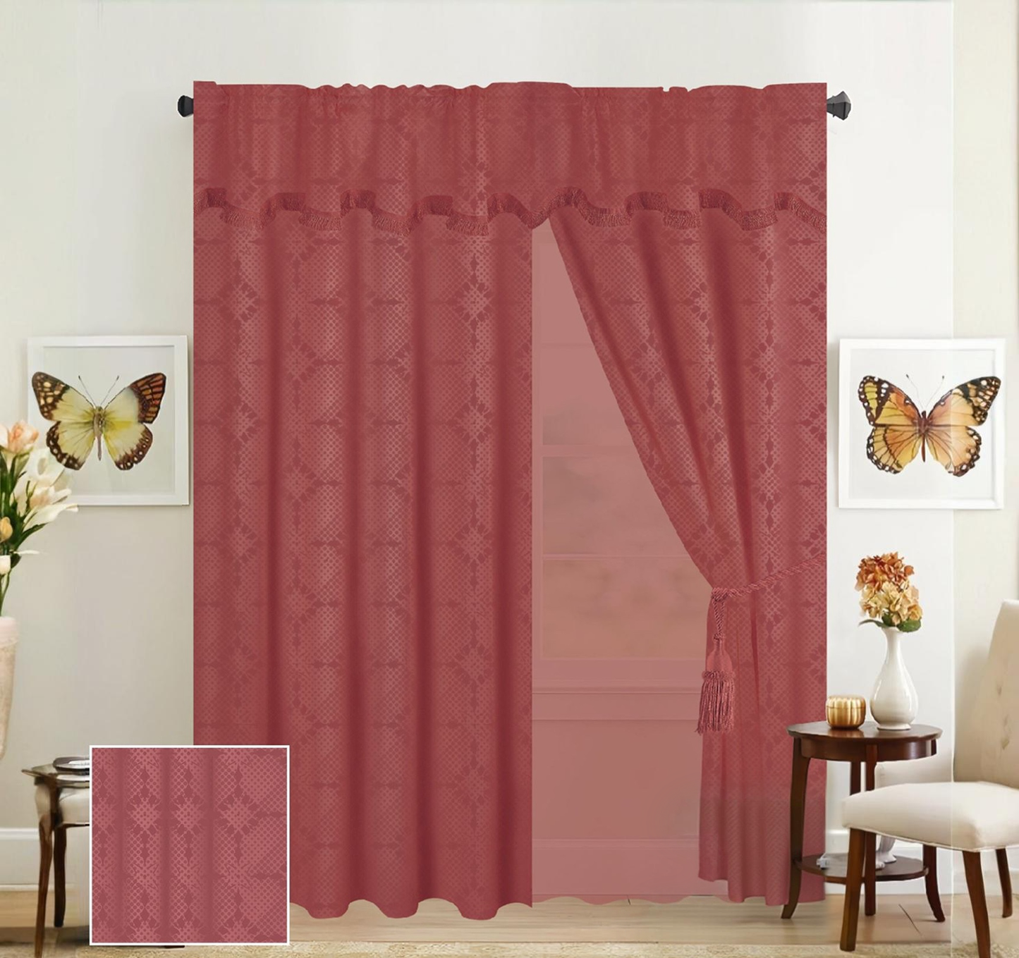 Juego de 2 Cortinas con Velo y Cenefa / 137 cm x 215 cm x 42 cm | Ambienta Home Decor