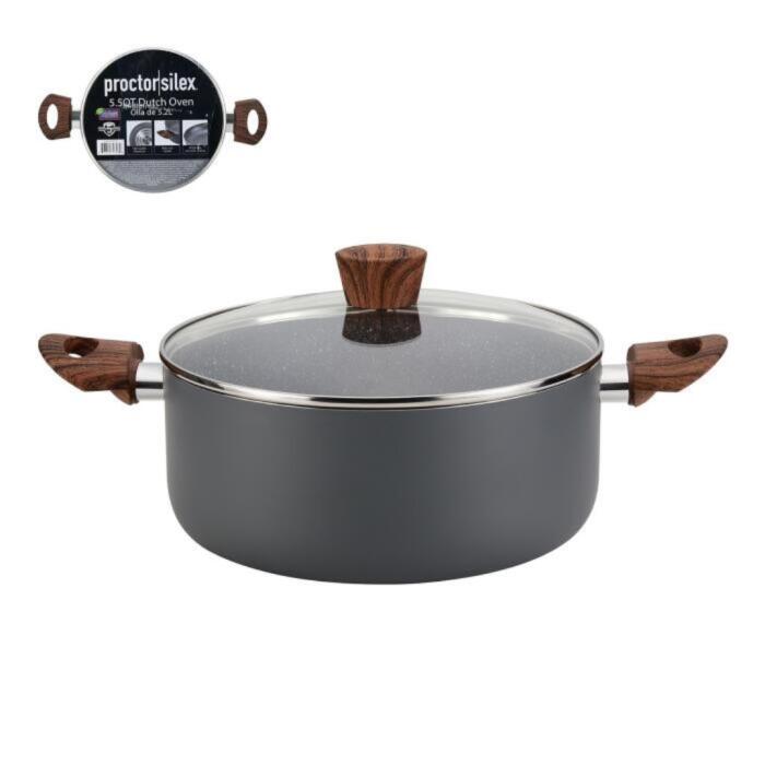 Olla Dutch Oven Proctor Silex 3.6 Litros Antiadherente de Aluminio Gris con Mangos de Madera
