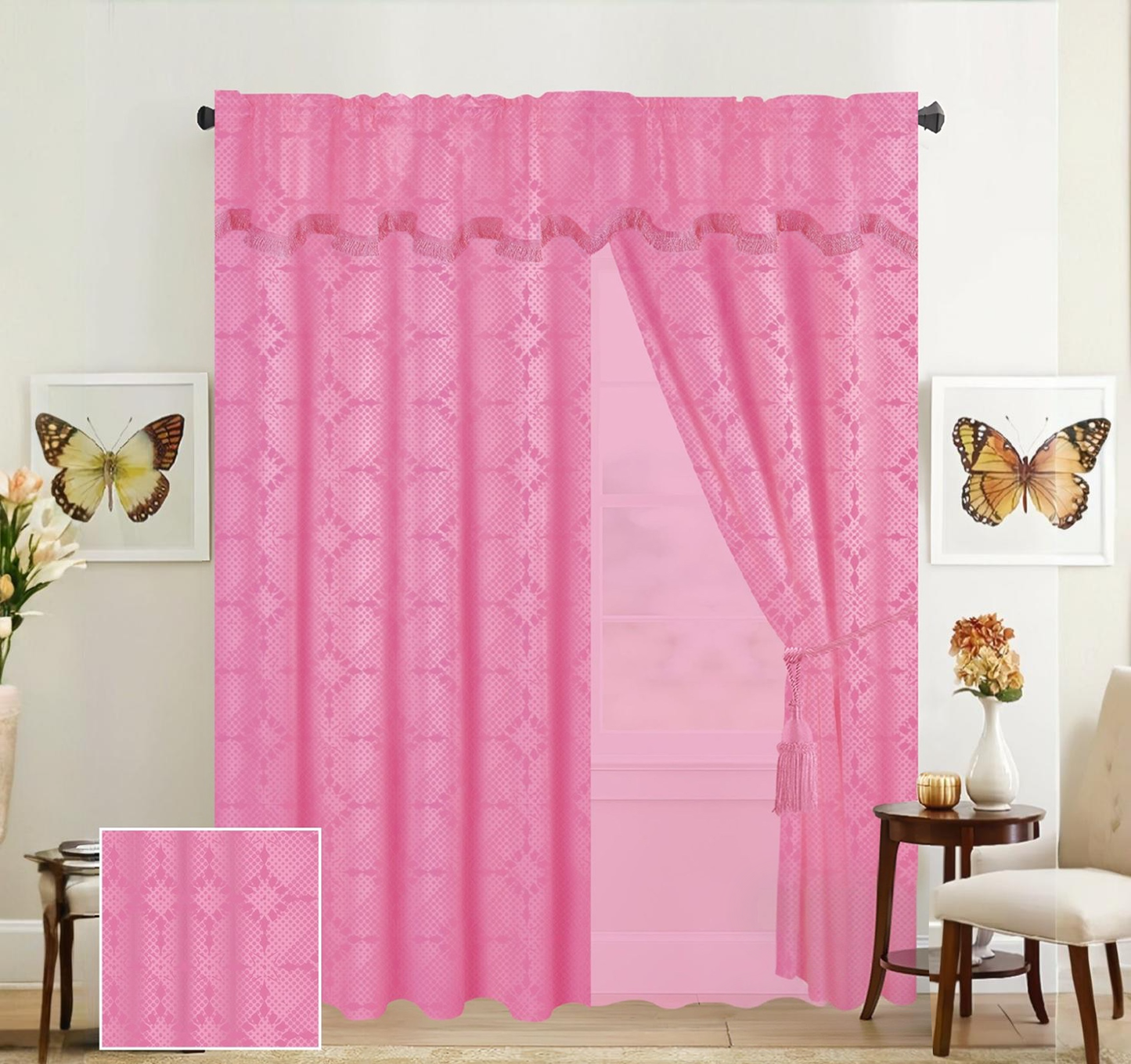 Juego de 2 Cortinas con Velo y Cenefa / 137 cm x 215 cm x 42 cm | Ambienta Home Decor