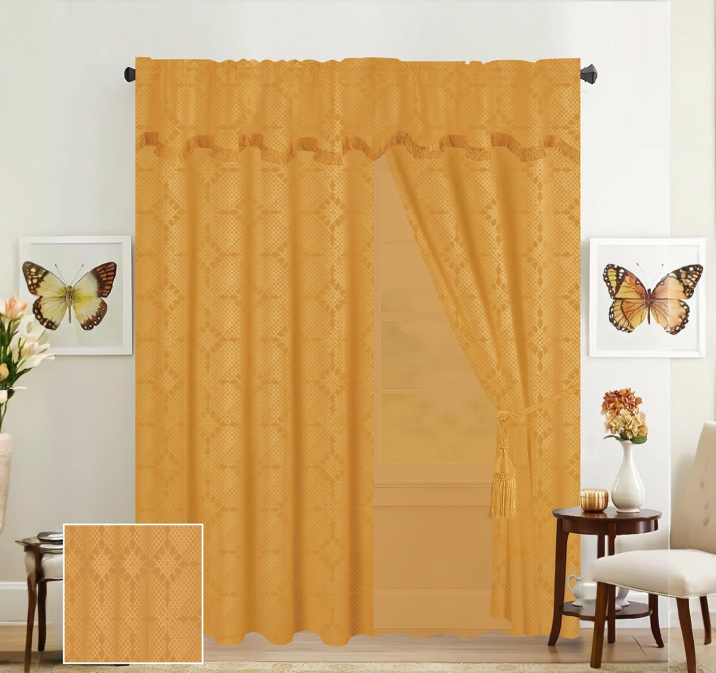 Juego de 2 Cortinas con Velo y Cenefa / 137 cm x 215 cm x 42 cm | Ambienta Home Decor