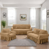 Juego Forro Muebles 3+2+1 con Revuelo y 4 Fundas para Cojines - Dorado