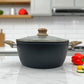 Batería de Cocina 10 Piezas Aluminio Antiadherente Negro con Mangos Tipo Madera y Tapas de Vidrio Templado | Bergmann