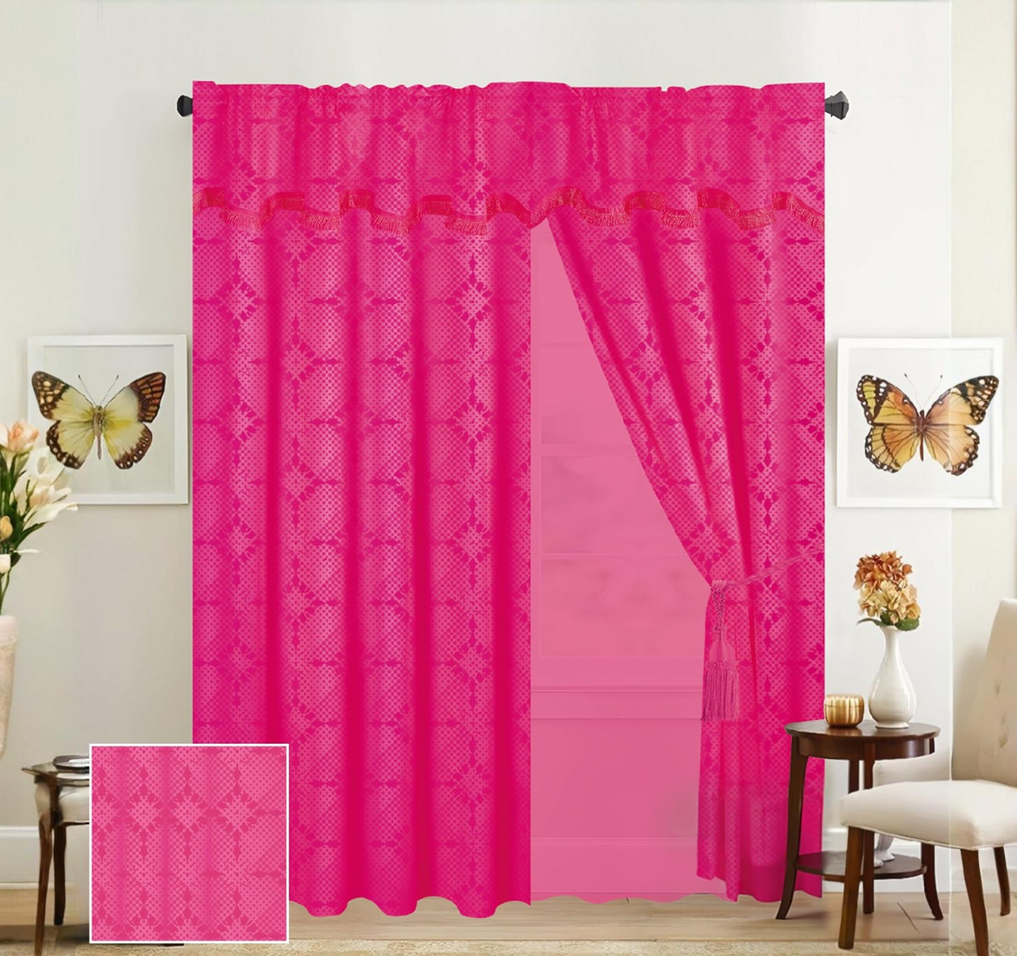 Juego de 2 Cortinas con Velo y Cenefa / 137 cm x 215 cm x 42 cm | Ambienta Home Decor