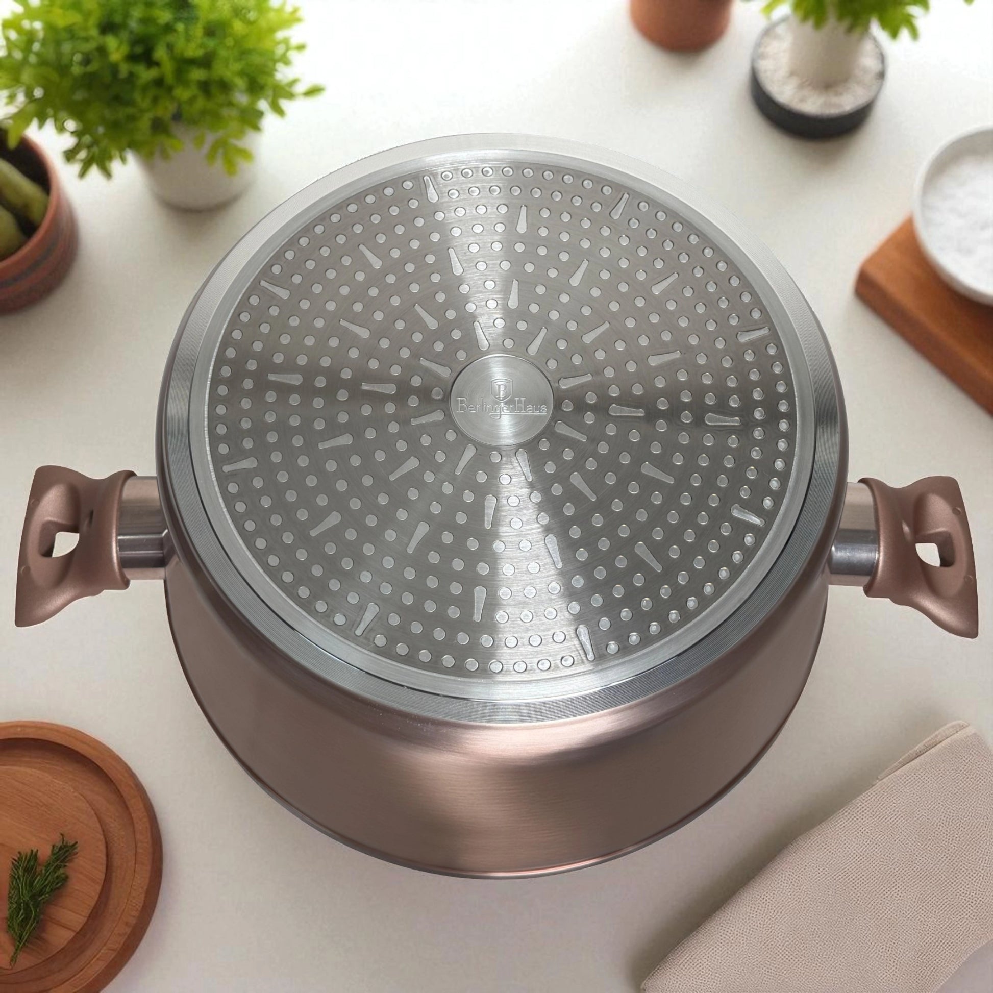 Base de olla Berlinger Haus Rosegold de 30 cm compatible con inducción, acero inoxidable