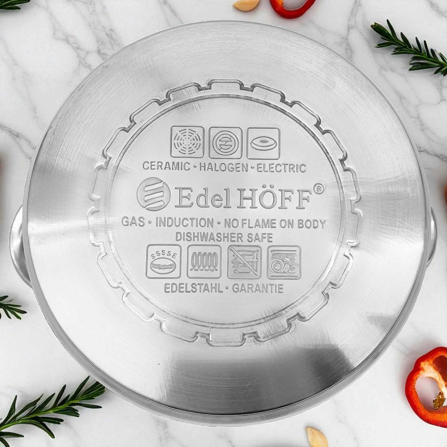 Base de olla Edel HÖFF con grabado de compatibilidad para cocinas e inducción