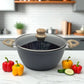 Batería de Cocina 10 Piezas Aluminio Antiadherente Negro con Mangos Tipo Madera y Tapas de Vidrio Templado | Bergmann